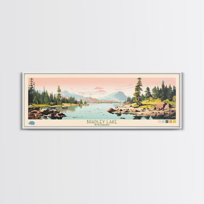 Bradley Lake Wyoming Framed Canvas Print, Midcentury Modern Panoramic Wall Art, Living Room Decor, Pop Art, Travel Poster Art