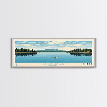 Broken Bow Lake Oklahoma Framed Canvas Print, Pop Art Panoramic Travel Poster, Midcentury Modern, Wall Art, Scenic Nature Painting, Bedroom Decor