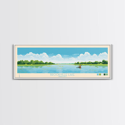 Brookville Lake Indiana Framed Canvas Print, Midcentury Modern Panoramic Wall Art, Living Room Decor, Pop Art, Travel Poster Art, Nature Painting