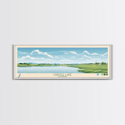 Carter Lake Nebraska Framed Canvas Print, Midcentury Modern Panoramic Wall Art, Living Room Decor, Pop Art, Travel Poster Art, Scenic Nature Painting, Lake House Decor
