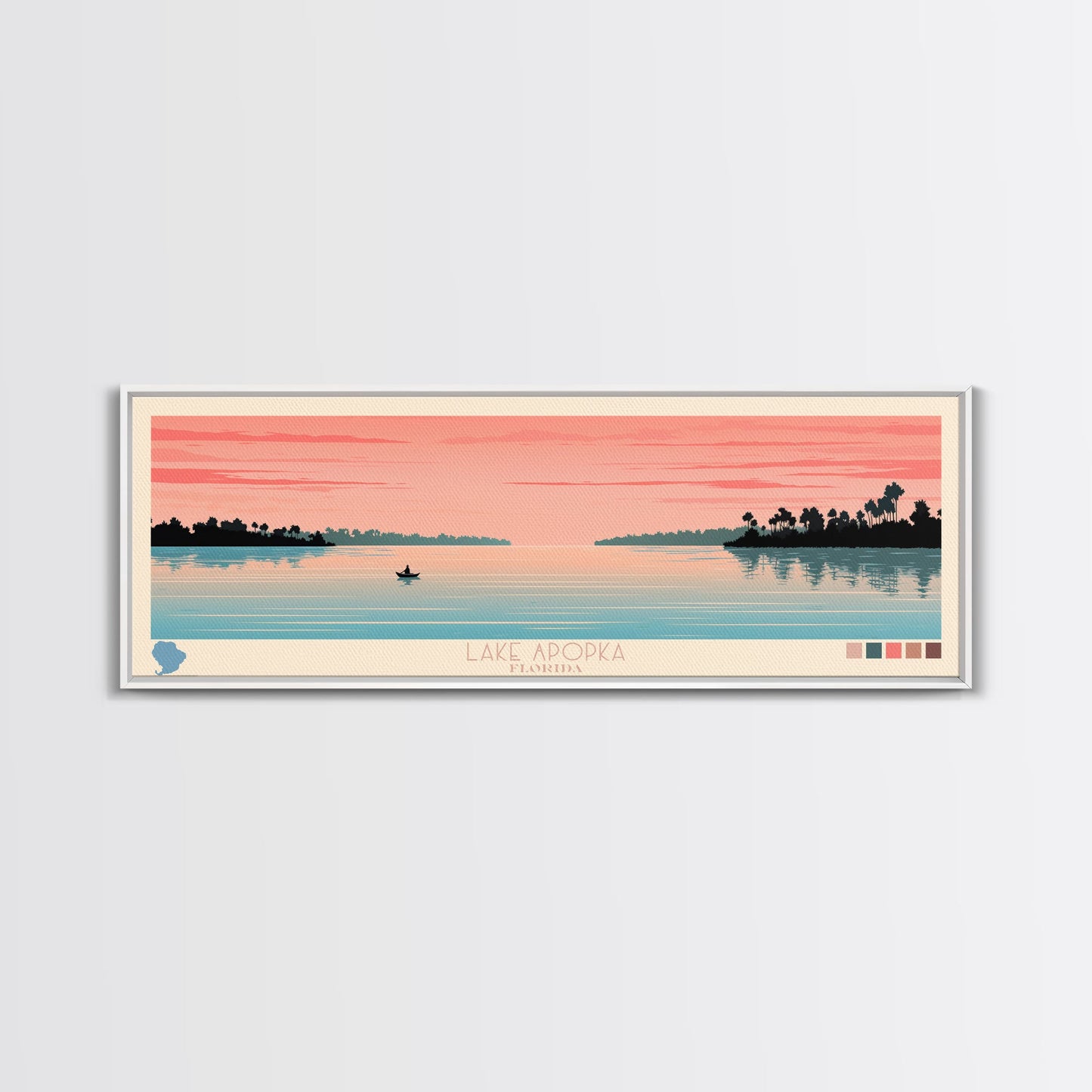 Lake Apopka Florida Framed Canvas Print, Panoramic Art, Midcentury Modern, Pop Art, Living Room Wall Art, Travel Poster, Lake House Decor