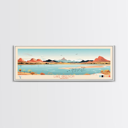 Leinwanddruck „Lake Greenson, Arizona“ mit Rahmen, Panorama-Wandbild, Midcentury Modern, Pop Art, Wohnzimmerdekoration, Reiseposter, Schlafzimmerkunst