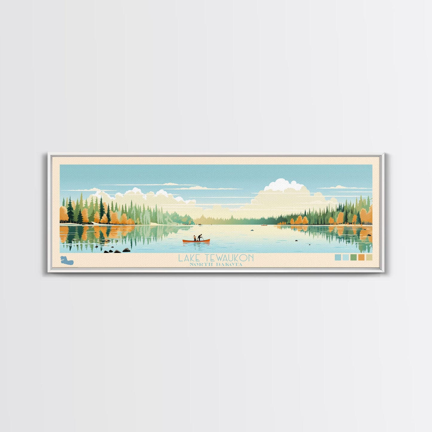 Lake Tewaukon North Dakota Framed Canvas Print, Panoramic Wall Art, Midcentury Modern, Pop Art, Living Room Decor, Travel Poster, Lake House Art