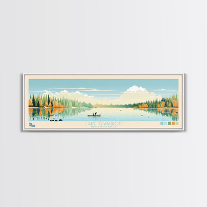 Lake Tewaukon North Dakota Framed Canvas Print, Panoramic Wall Art, Midcentury Modern, Pop Art, Living Room Decor, Travel Poster, Lake House Art