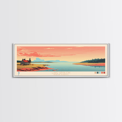 Lake Upsilon, North Dakota Panoramic Wall Art Framed Canvas Print, Midcentury Modern, Pop Art, Home Decor, Travel Poster, Living Room Art