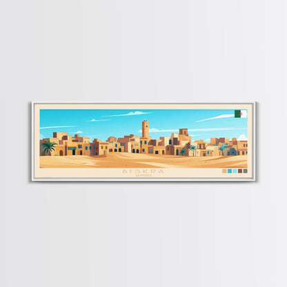 Biskra, Algeria Panoramic Travel Poster Canvas Print, Biskra, Algeria Painting, Algeria Art, Biskra Travel Art, Guest Room Painting
