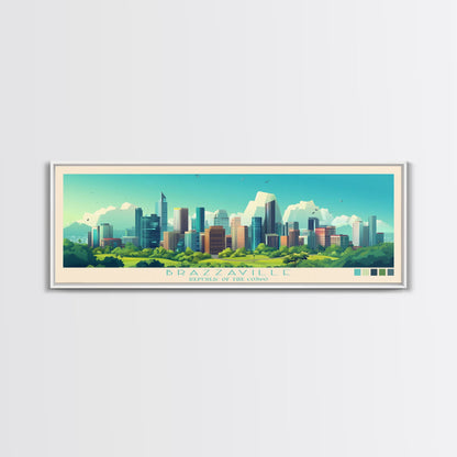 Brazzaville, Republic of the Congo Panoramic Travel Poster Canvas Print, Brazzaville, Republic of the Congo Painting, Republic of the Congo Art, Brazzaville Travel Art, Living Room Painting