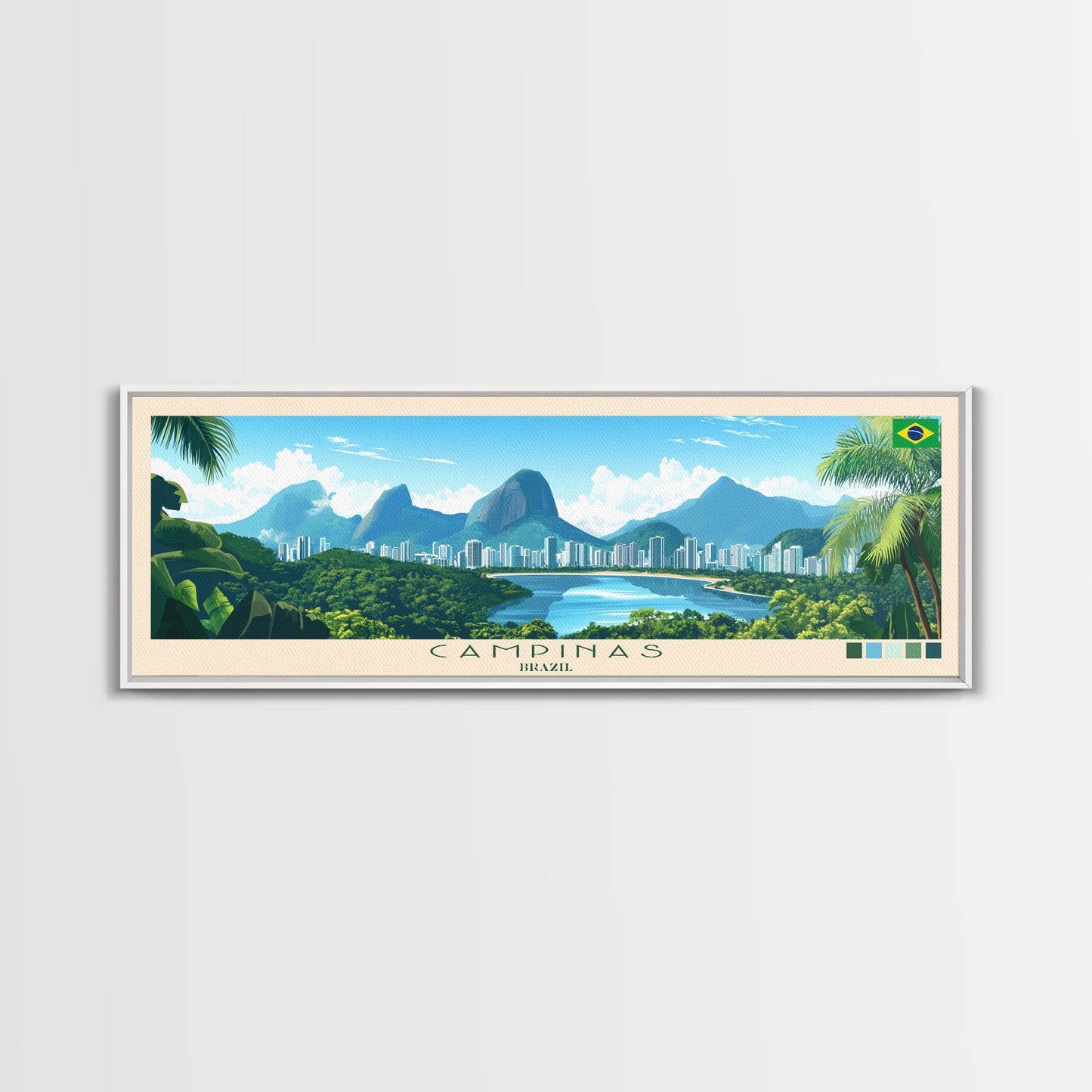 Campinas, Brazil Travel Poster Panoramic Canvas Print, Campinas, Brazil Painting, Brazil Art, Campinas Travel Art, Guest Room Painting