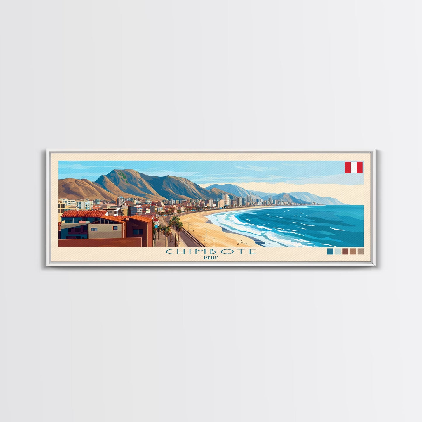 Chimbote, Peru Panoramic Travel Poster Canvas Print, Chimbote, Peru Painting, Peru Art, Chimbote Travel Art, Living Room Painting