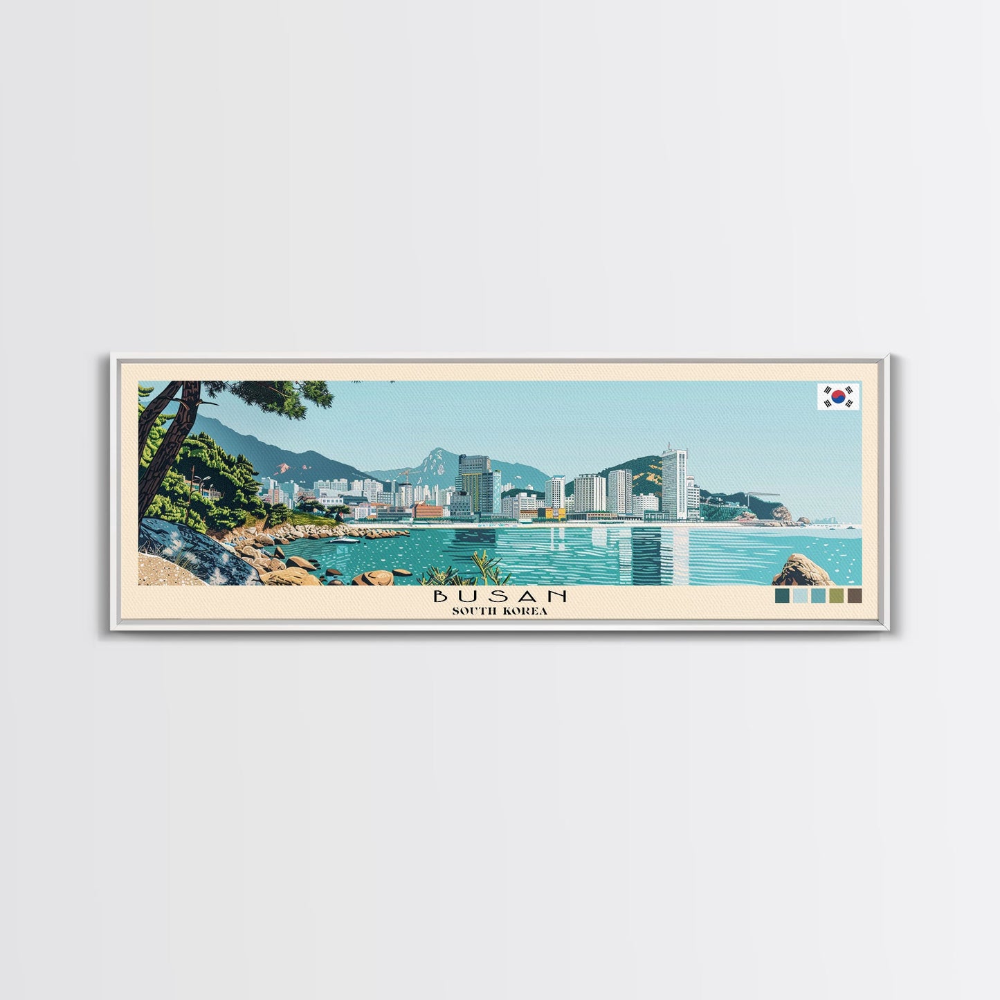 Busan, South Korea Panoramic Canvas Print, Busan, South Korea Painting, South Korea Art, Busan Travel Poster, Travel Art, Guest Room Painting