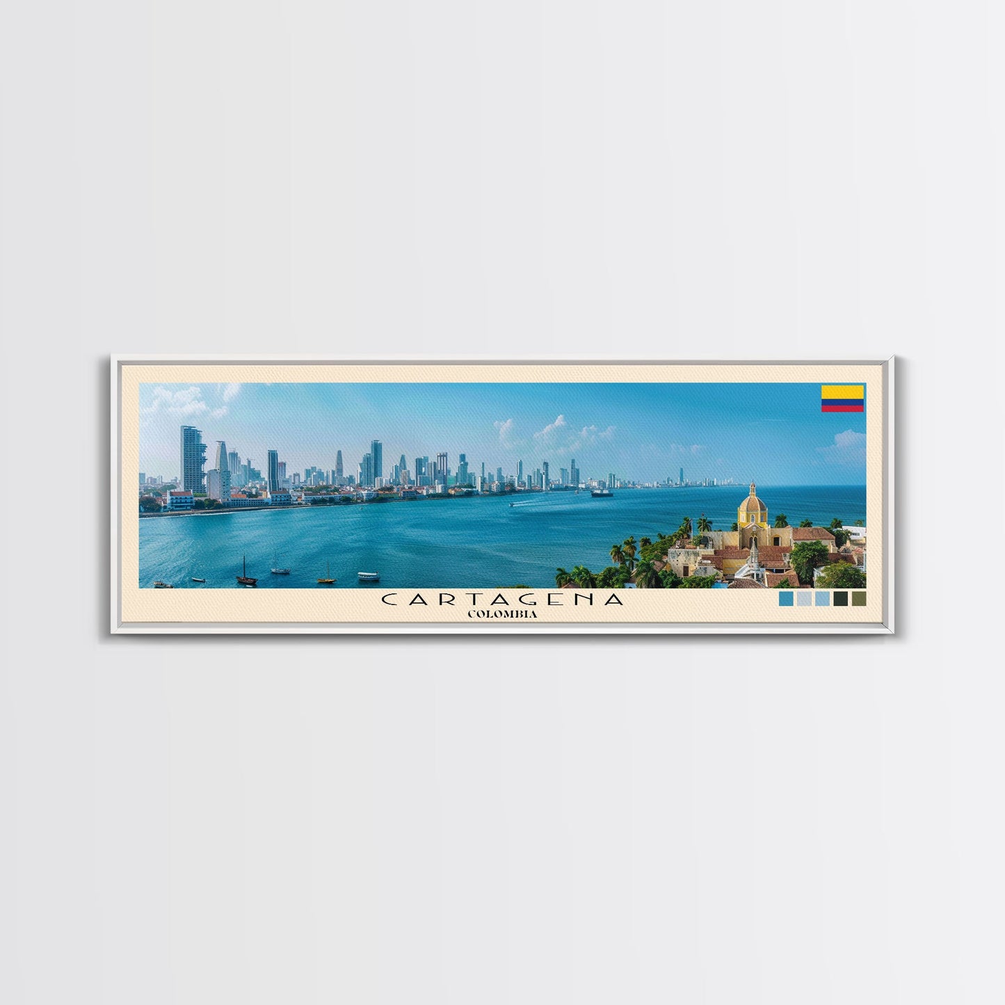 Cartagena, Colombia Panoramic Canvas Print, Cartagena, Colombia Painting, Colombia Art, Cartagena Travel Poster, Travel Art, Housewarming Gift