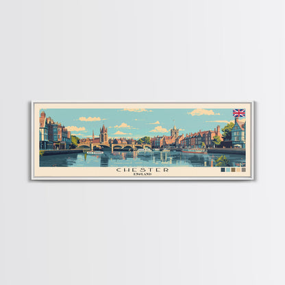 Chester, England Panoramic Canvas Print, Chester, England Painting, England Art, Chester Travel Poster, Travel Art, Living Room Painting