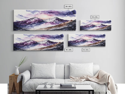 Framed Canvas Print of Majestic Mountain Landscape | Vibrant Hues | Watercolor Painting | Ready-to-Hang | Home Decor