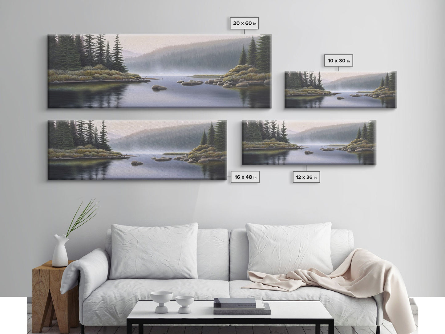 Colored Pencil Landscape Wall Art Print, Riverbank, River, Trees, Mountain, Nature Large Canvas Art Print, Panoramic, Wall Art, Canvas Print