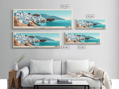 Amorgos, Greece Panoramic Print, Vacation Gift, Greece Wall Art, Beach Painting, Beach Decor, Large Wall Art, Wood Frame Art
