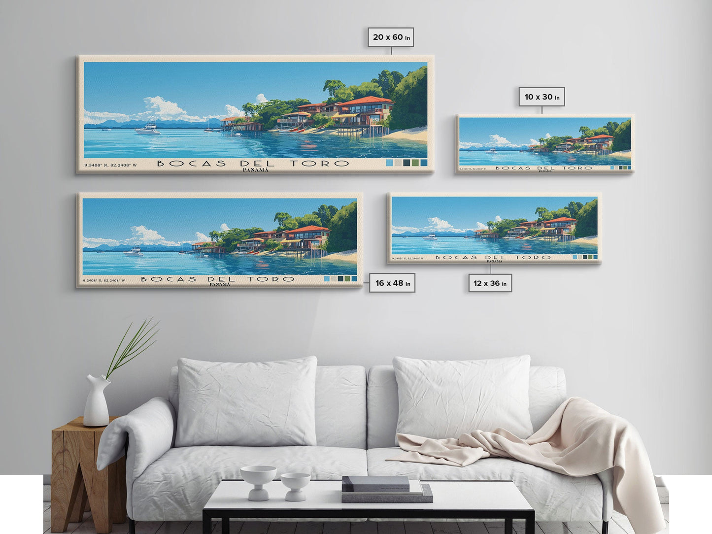 Bocas del Toro , Panamá Panoramic Beach Print, Vacation Gift, Panamá Wall Art, Beach Painting, Beach Decor, Beach Painting