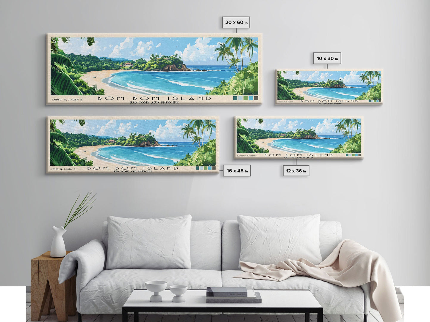 Bom Bom Island, São Tomé and Príncipe Panoramic Print, Vacation Gift, São Tomé and Príncipe Wall Art, Beach Painting, Beach Decor, Large Wall Art, Wood Frame Art