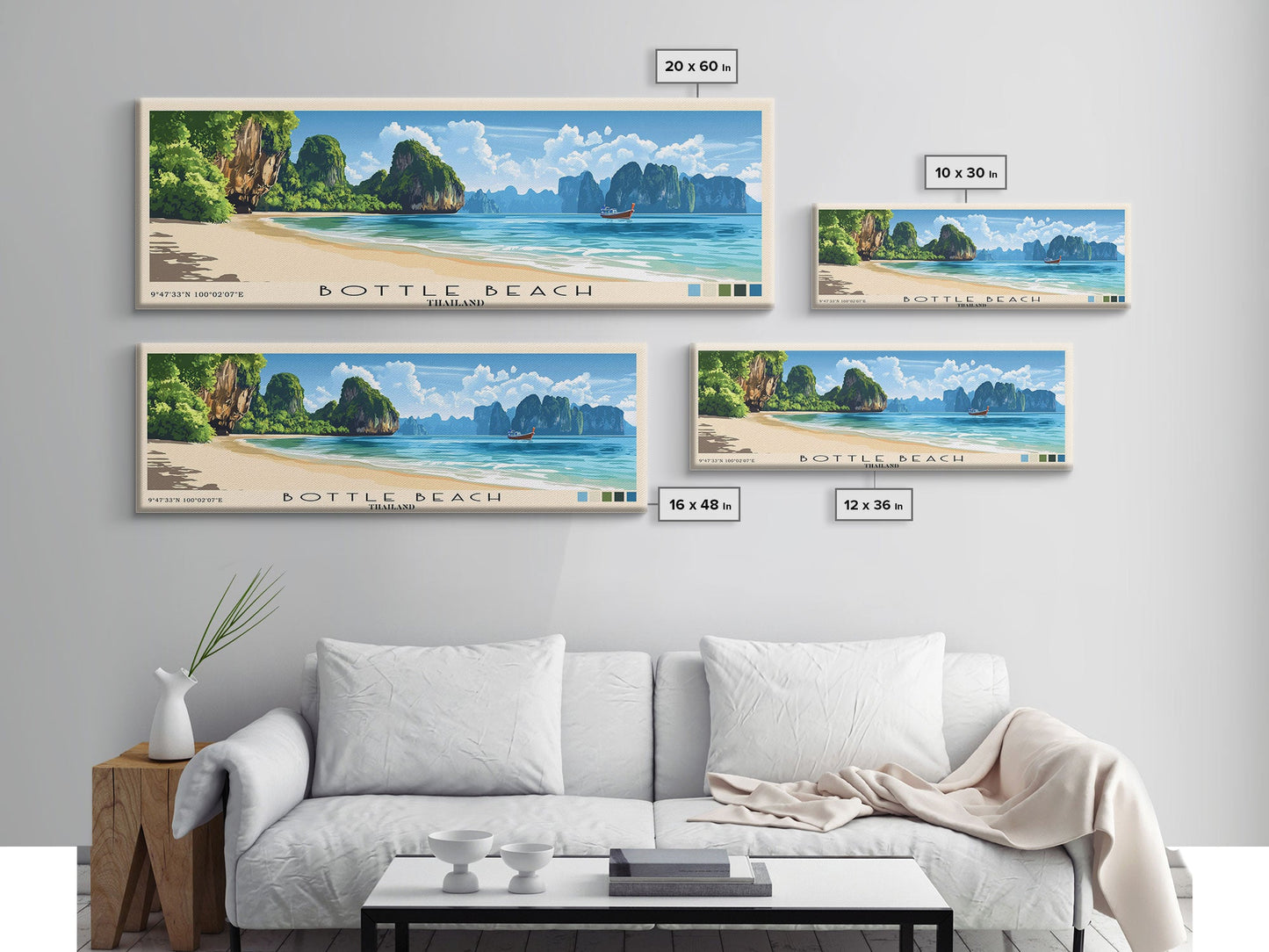 Bottle Beach, Thailand Panoramic Beach Print, Vacation Gift, Thailand Wall Art, Beach Painting, Beach Decor, Beach Painting