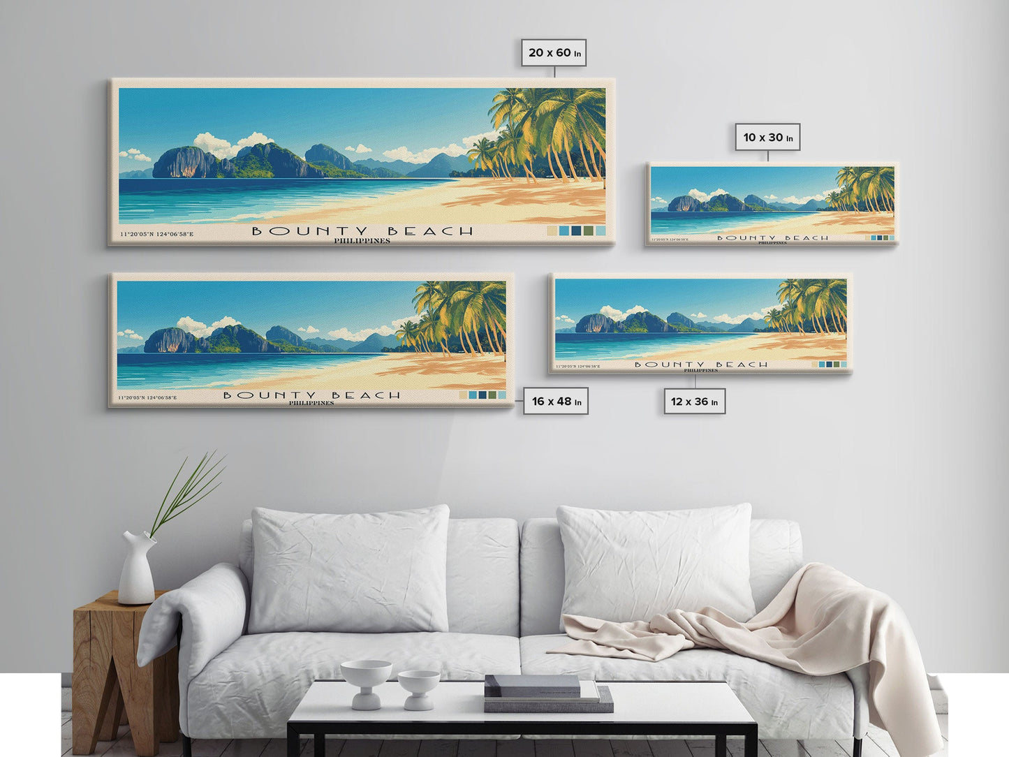 Bounty Beach, Philippines Panoramic Beach Print, Vacation Gift, Philippines Wall Art, Beach Painting, Beach Decor, Beach Painting