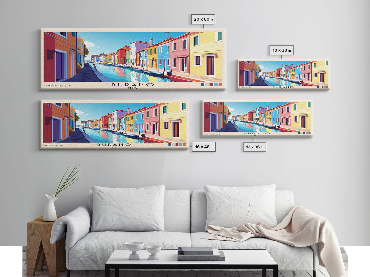 Burano, Italy Panoramic Print, Vacation Gift, Italy Wall Art, Beach Painting, Beach Decor, Beach Or Lakehouse Art