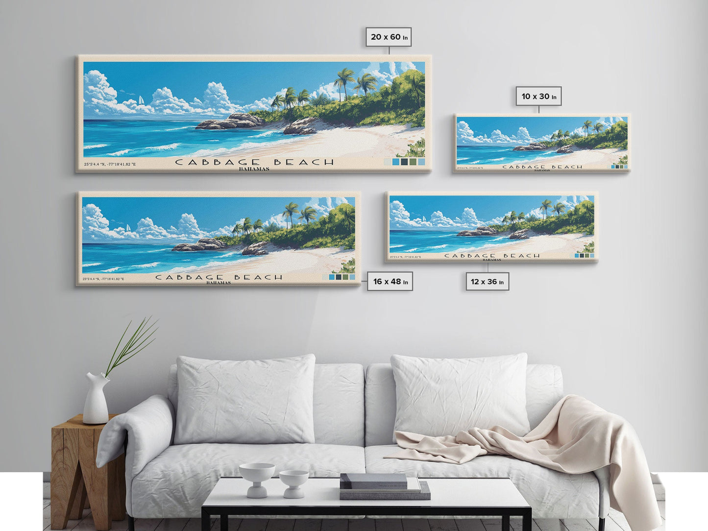 Cabbage Beach, Bahamas Panoramic Beach Print, Vacation Gift, Bahamas Wall Art, Beach Painting, Beach Decor, Beach Painting