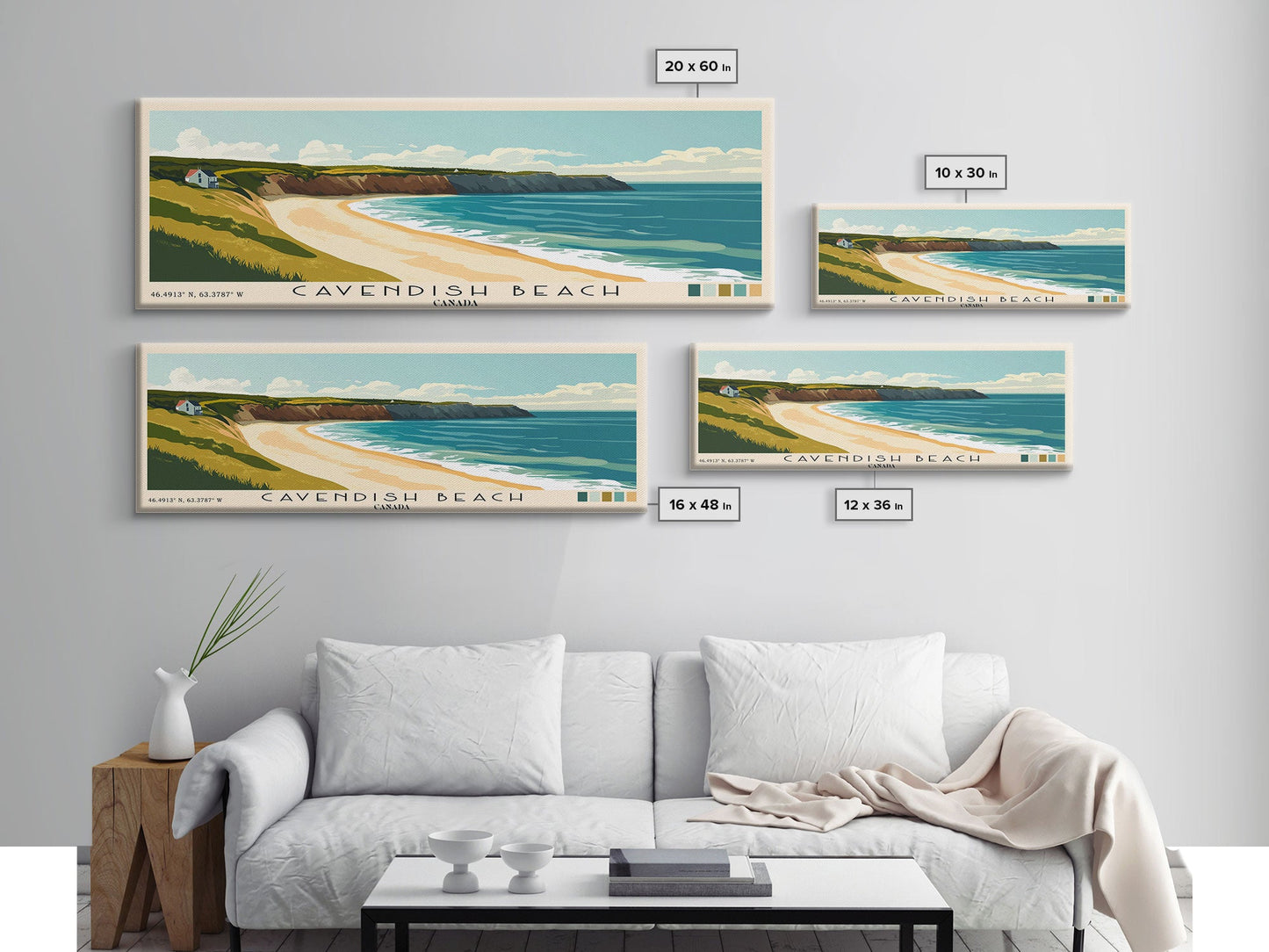 Cavendish Beach, Canada Panoramic Beach Print, Vacation Gift, Canada Wall Art, Framed Canvas Print, Framed Beach Painting