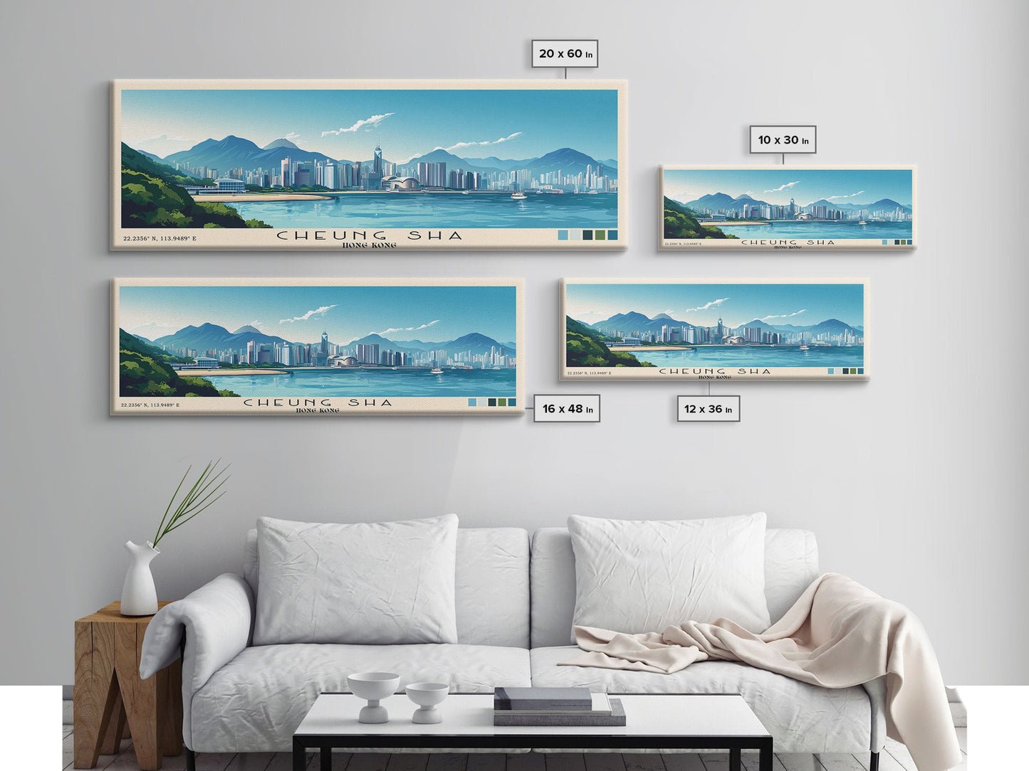 Cheung Sha, Hong Kong Panoramic Print, Vacation Gift, Hong Kong Wall Art, Beach Painting, Beach Decor, Large Wall Art, Wood Frame Art