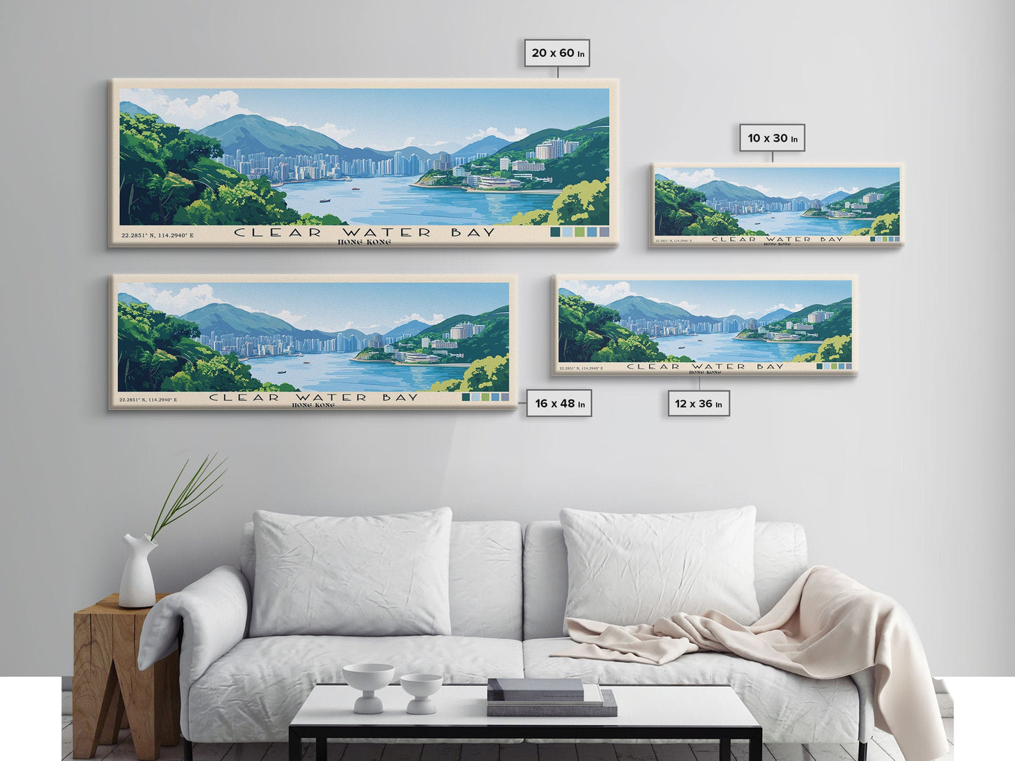 Clear Water Bay, Hong Kong Panoramic Beach Print, Vacation Gift, Hong Kong Wall Art, Beach Painting, Beach Decor, Beach Painting