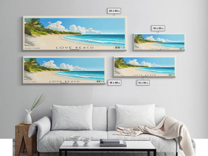 Love Beach, Bahamas Panoramic Print, Vacation Gift, Bahamas Wall Art, Beach Painting, Beach Decor, Large Wall Art, Wood Frame Art