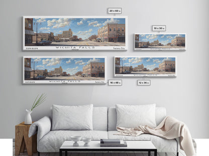 Panoramagemälde von Wichita Falls, Texas, gerahmter Leinwanddruck, Reiseposter im Retro-Stil, einzigartige Wohndekoration, künstlerische Wandgestaltung fürs Büro