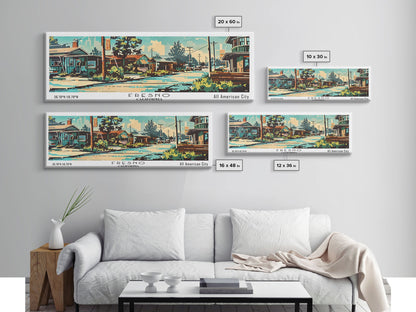 Fresno California Panoramic Wall Art, Retro Pop Art Framed Canvas Print, Mid Century Modern Travel Poster, Living Room Decor, Wall Hanging, Office Art