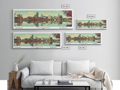 Dayton Ohio Panoramic Wall Art, Mid Century Modern Framed Canvas Print, Retro Pop Art Travel Poster, City Home Decor, Office Decor
