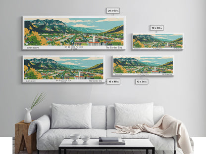 Panoramagemälde von Provo, Utah, gerahmter Leinwanddruck im Mid-Century-Modern-Stil, Retro-Pop-Art-Reiseposter, Stadtbild, Wanddekoration fürs Büro, Wohnzimmerbild