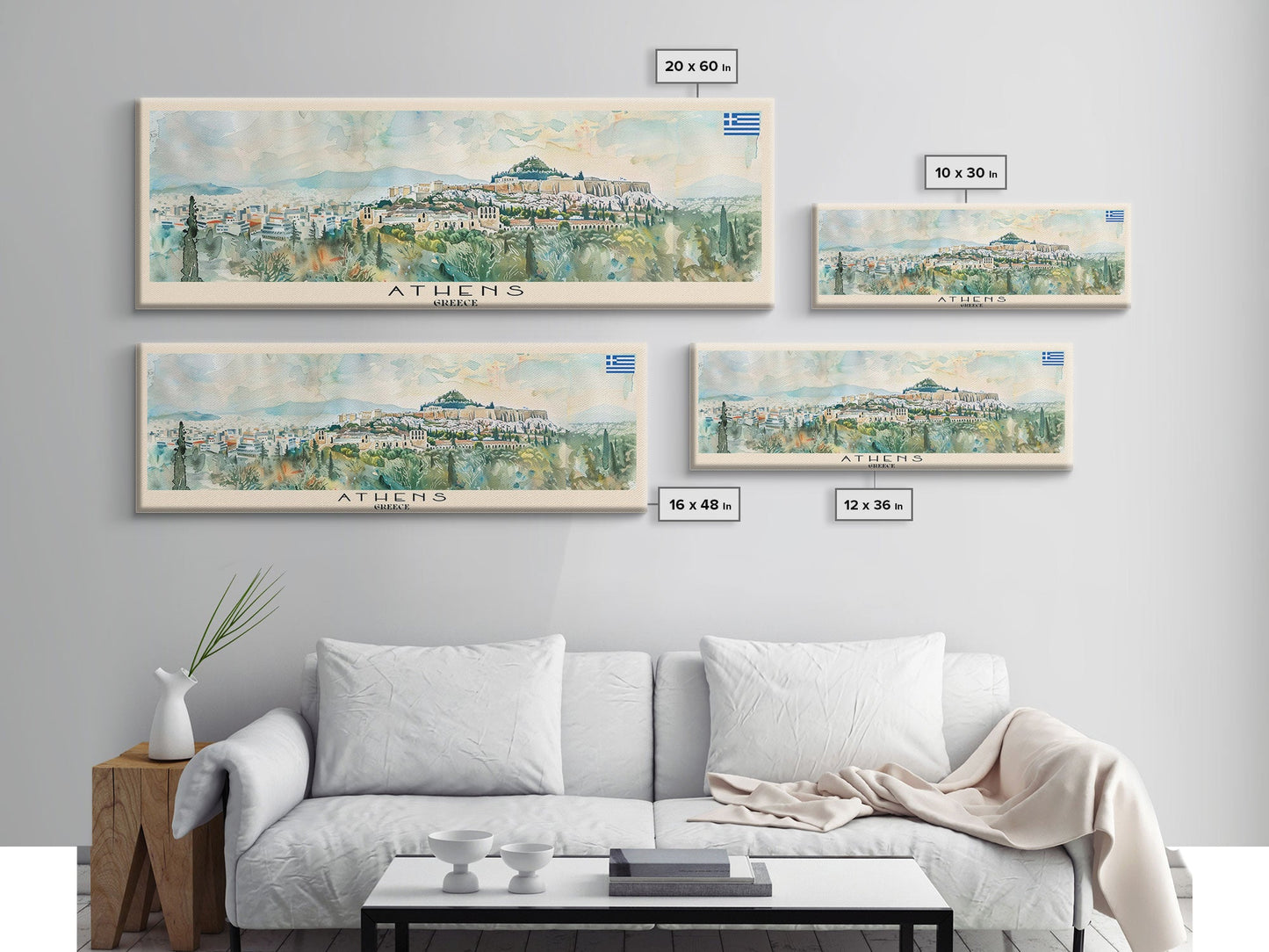 Athens Greece Travel Art, City Art, Framed Canvas Print or Metal Wall Art, Europe Travel Poster, Panoramic Wall Art, Extra Wide Wall Art