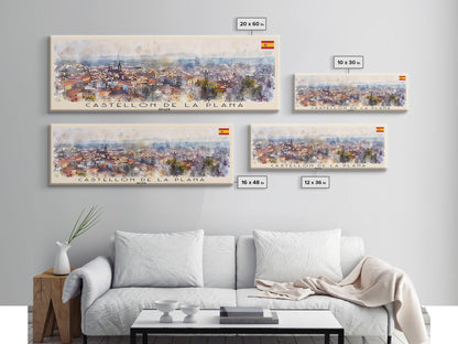Castellon de la Plana Spain Wall Art, Panoramic Travel Poster, Panoramic Framed Canvas Print, City Wall Art, Wall Hanging Home Decor, Travel Art