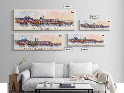 Ceske Budejovice Czech Republic Wall Art, Panoramic Travel Poster, Panoramic Framed Canvas Print, City Wall Art, Wall Hanging Home Decor, Travel Art