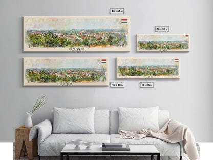 Gyor Hungary Wall Art, Panoramic Travel Poster, Panoramic Framed Canvas Print, City Wall Art, Wall Hanging Home Decor, Travel Art