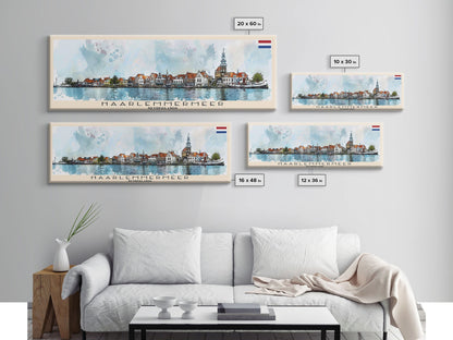 Haarlemmermeer Netherlands Panoramic Travel Poster, Framed Canvas Print or Metal Wall Art, Travel Art, Home Decor, Panoramic Painting, Midcentury Art