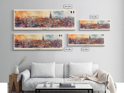 Wandbild „Lille, Frankreich“, Panorama-Reiseposter, gerahmter Panorama-Leinwanddruck, Stadtbild, Wanddekoration, Reisekunst