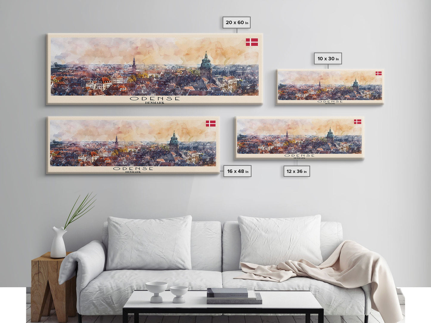 Odense, Dänemark – Wandbild, Panorama-Reiseposter, gerahmter Panorama-Leinwanddruck, Stadtbild, Wanddekoration, Reisekunst