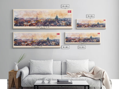 Odense, Dänemark – Wandbild, Panorama-Reiseposter, gerahmter Panorama-Leinwanddruck, Stadtbild, Wanddekoration, Reisekunst