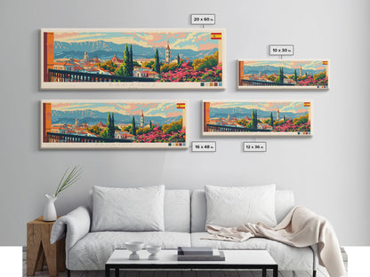 Badajoz Spain Wall Art, Panoramic Travel Poster, Panoramic Framed Canvas Print, City Wall Art, Wall Hanging Home Decor, Travel Art