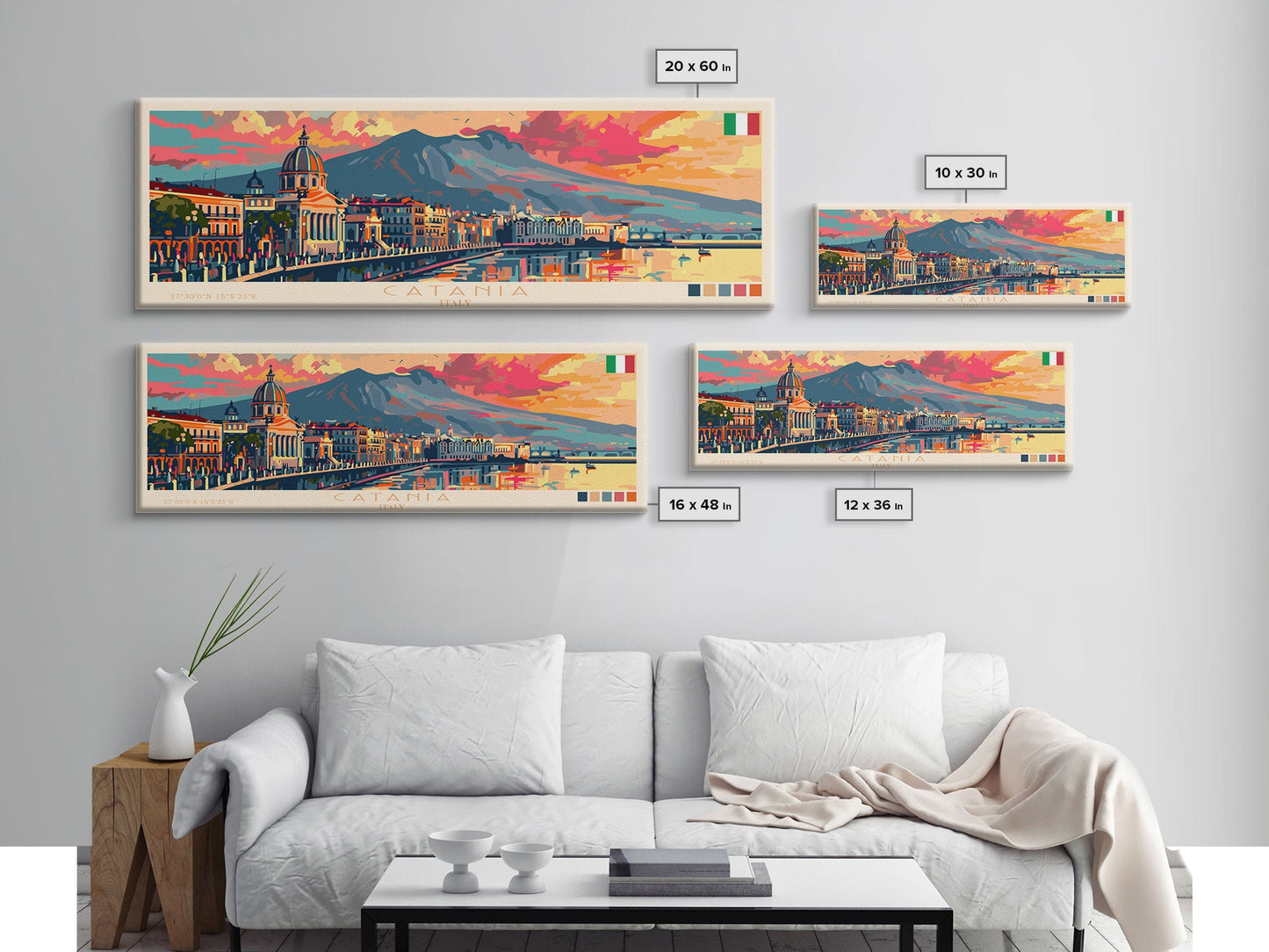 Catania Italy Travel Print Wall Art, Panoramic City Art, Travel Art, Wall Decor, Vacation Gift, Framed Canvas Print Or Metal Art