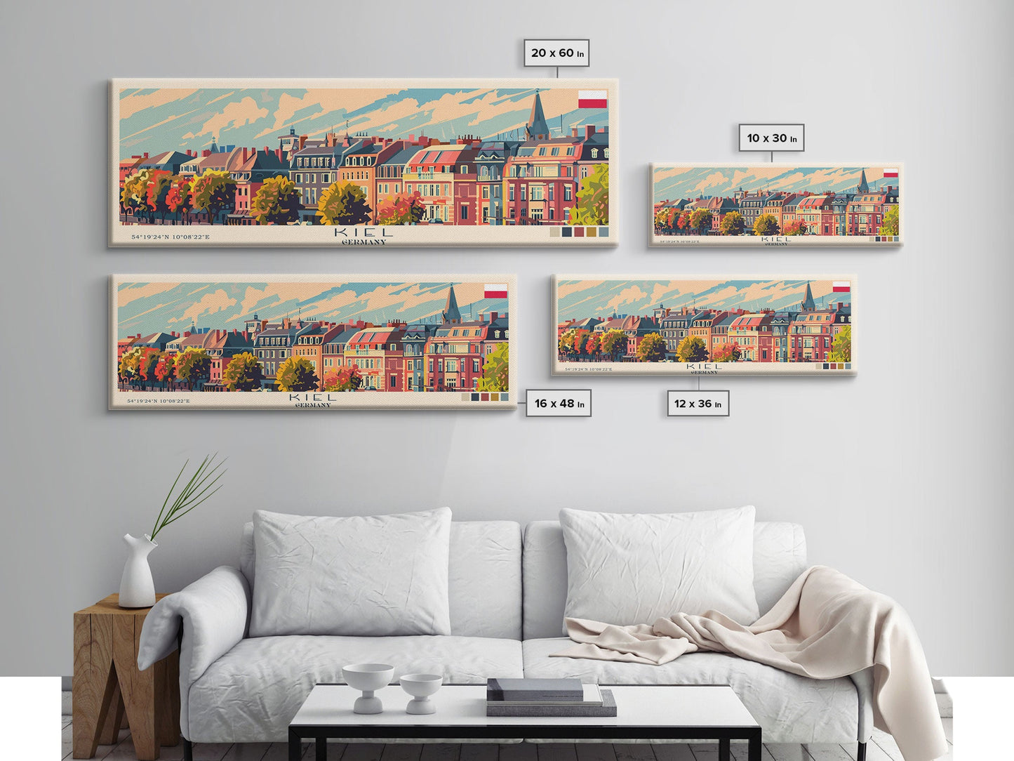 Kiel Germany Panoramic Travel Poster, Framed Canvas Print or Metal Wall Art, Travel Art, Home Decor, Panoramic Painting, Midcentury Art