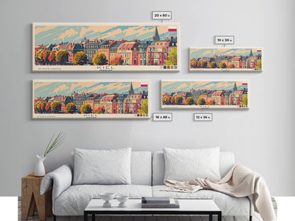 Kiel Germany Panoramic Travel Poster, Framed Canvas Print or Metal Wall Art, Travel Art, Home Decor, Panoramic Painting, Midcentury Art