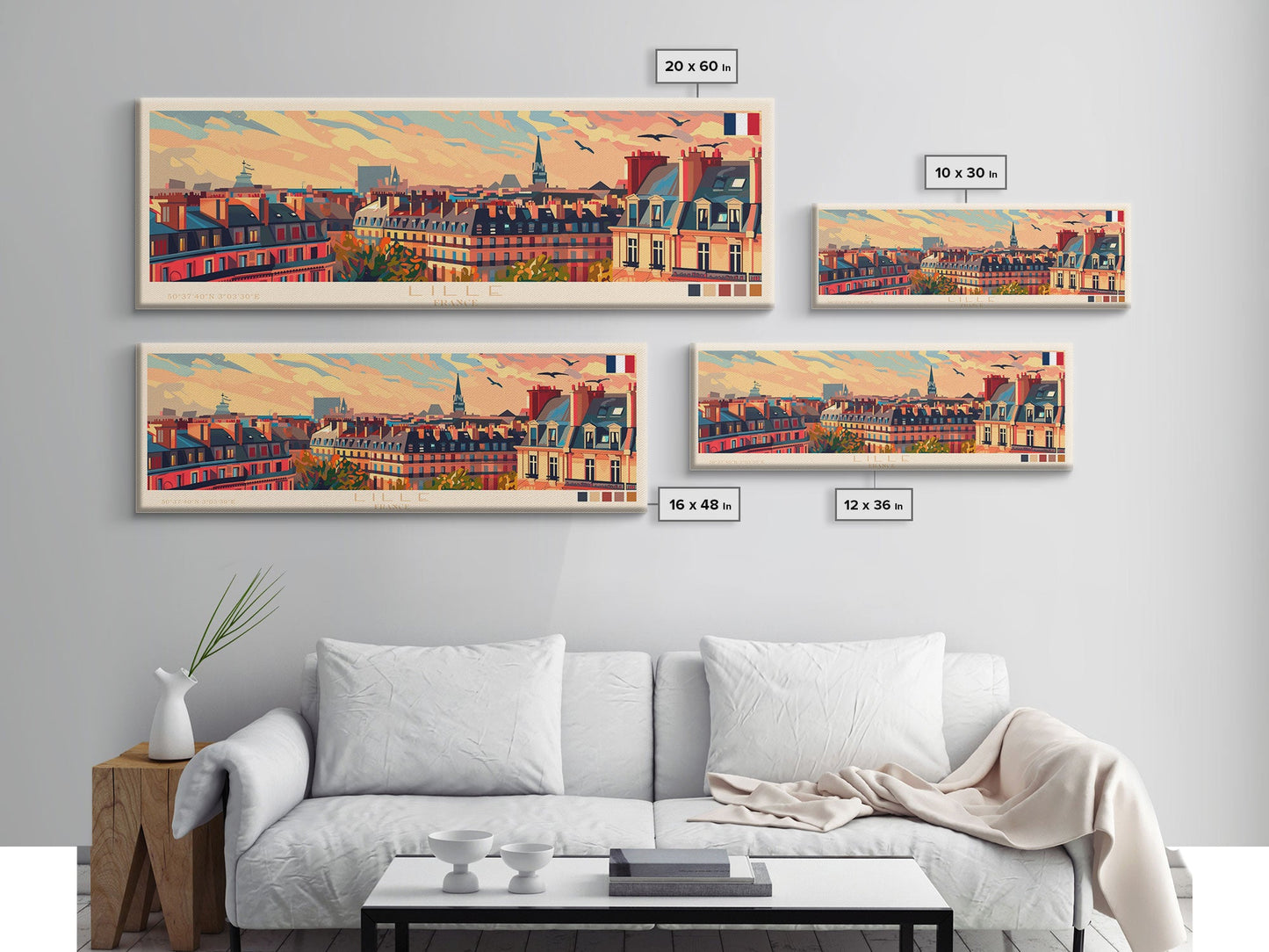 Wandbild „Lille, Frankreich“, Panorama-Reiseposter, gerahmter Panorama-Leinwanddruck, Stadtbild, Wanddekoration, Reisekunst