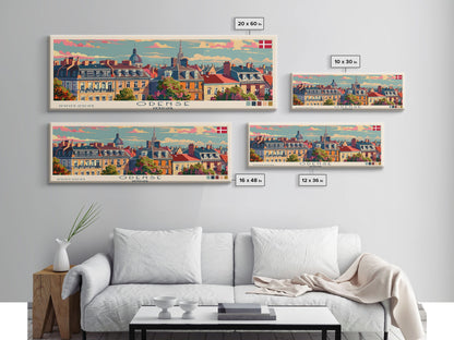 Odense, Dänemark – Wandbild, Panorama-Reiseposter, gerahmter Panorama-Leinwanddruck, Stadtbild, Wanddekoration, Reisekunst