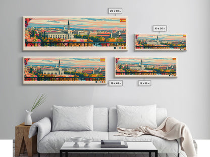 Zaragoza Spain Wall Art, Panoramic Travel Poster, Panoramic Framed Canvas Print, City Wall Art, Wall Hanging Home Decor, Travel Art