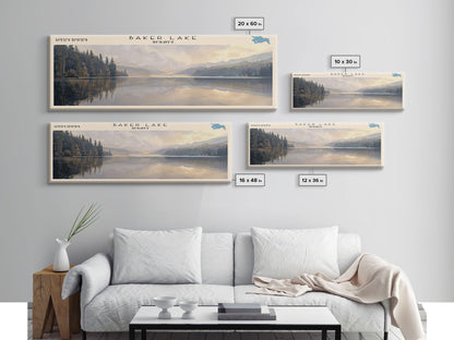 Baker Lake Panoramic Framed Canvas Print, Lake House Decor, Minimalist Art, Travel Poster, Scenic View, Nature Wall Art