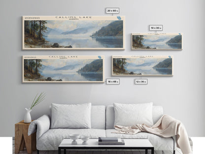 Calling Lake Framed Canvas Print, Panoramic Lake House Decor, Wall Art, Travel Poster, Rustic Lake Painting, Nature Art